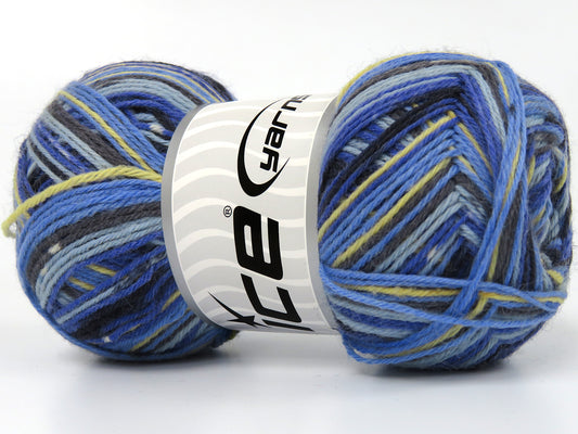 Lot of 4 x 100gr Skeins Ice Yarns COLORWAY SOCK (75% Superwash Wool) Yarn Blue Shades Purple Dark Cream