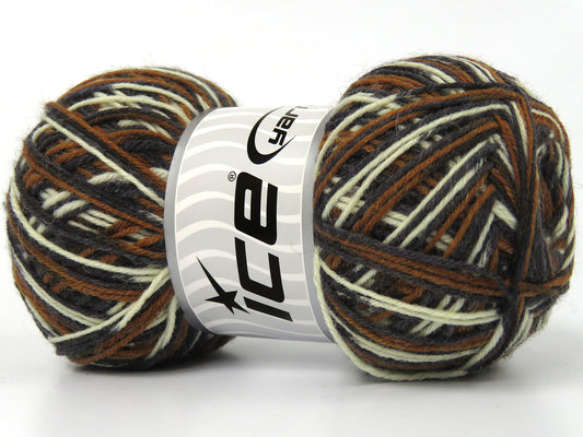 Lot of 4 x 100gr Skeins Ice Yarns COLORWAY SOCK (75% Superwash Wool) Yarn Brown Shades Cream
