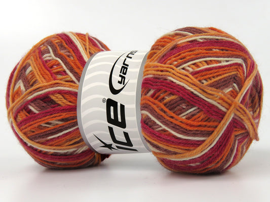 Lot of 4 x 100gr Skeins Ice Yarns COLORWAY SOCK (75% Superwash Wool) Yarn Orange Shades Cream