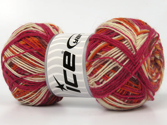 Lot of 4 x 100gr Skeins Ice Yarns COLORWAY SOCK (75% Superwash Wool) Yarn Orange Shades Cream Red