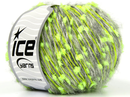 Lot of 8 Skeins Ice Yarns CASSANDRA (5% Wool) Yarn Grey White Neon Green