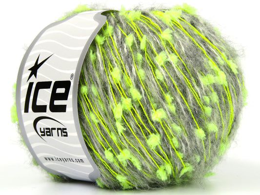 Lot of 8 Skeins Ice Yarns CASSANDRA (5% Wool) Yarn Grey White Neon Green