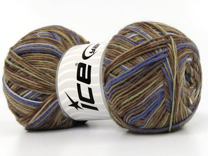 Lot of 4 x 100gr Skeins Ice Yarns COLORWAY SOCK (75% Superwash Wool) Yarn Camel Shades Light Khaki Blue Shades