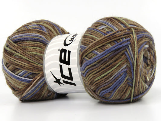 Lot of 4 x 100gr Skeins Ice Yarns COLORWAY SOCK (75% Superwash Wool) Yarn Camel Shades Light Khaki Blue Shades