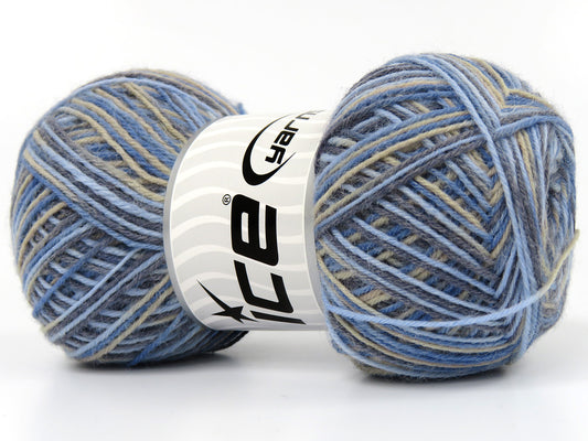 Lot of 4 x 100gr Skeins Ice Yarns COLORWAY SOCK (75% Superwash Wool) Yarn Blue Shades Beige