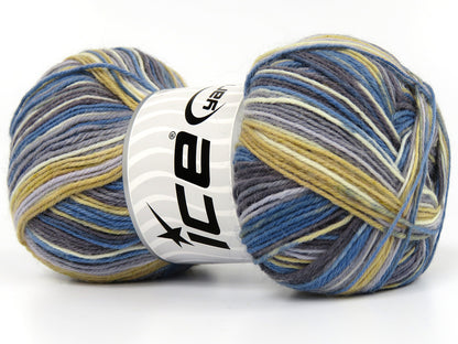 Lot of 4 x 100gr Skeins Ice Yarns COLORWAY SOCK (75% Superwash Wool) Yarn Blue Shades Beige Cream Grey
