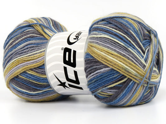 Lot of 4 x 100gr Skeins Ice Yarns COLORWAY SOCK (75% Superwash Wool) Yarn Blue Shades Beige Cream Grey