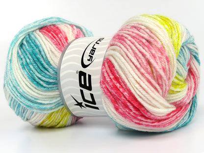 Lot of 4 x 100gr Skeins Ice Yarns SWEET BABY Yarn Pink Shades White Turquoise Yellow