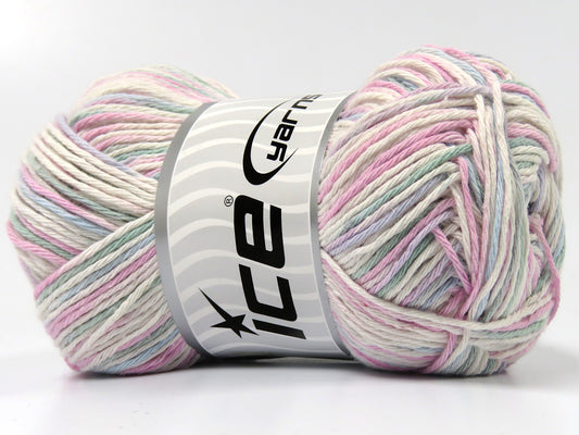 Lot of 4 x 100gr Skeins Ice Yarns NATURAL COTTON PRINT (100% Cotton) Yarn pink blue White Mint Green
