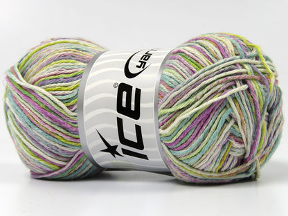 Lot of 4 x 100gr Skeins Ice Yarns NATURAL COTTON PRINT (100% Cotton) Yarn Purple Green White Brown Gold Fuchsia