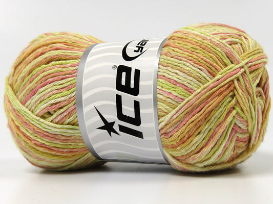 Lot of 4 x 100gr Skeins Ice Yarns NATURAL COTTON PRINT (100% Cotton) Yarn Orange Pink Cream Green