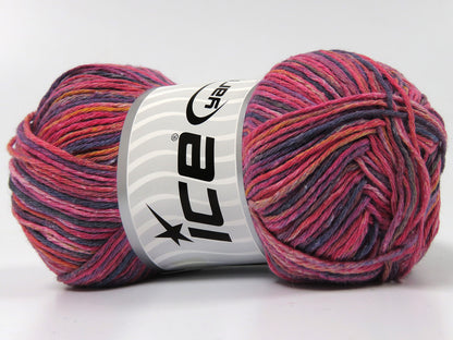 Lot of 4 x 100gr Skeins Ice Yarns NATURAL COTTON PRINT (100% Cotton) Yarn Burgundy Red Fuchsia Purple