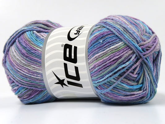 Lot of 4 x 100gr Skeins Ice Yarns NATURAL COTTON PRINT (100% Cotton) Yarn Purple Turquoise Green