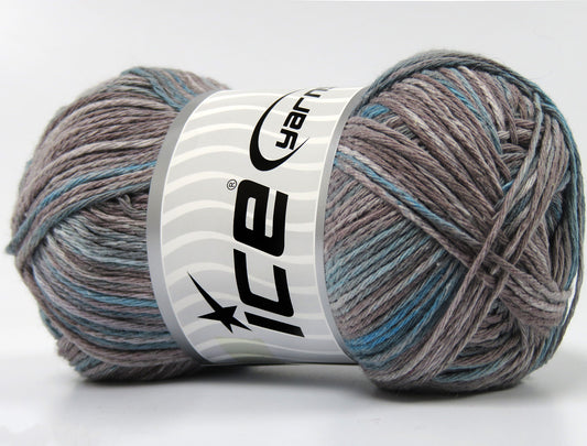 Lot of 4 x 100gr Skeins Ice Yarns NATURAL COTTON PRINT (100% Cotton) Yarn Camel Shades Turquoise