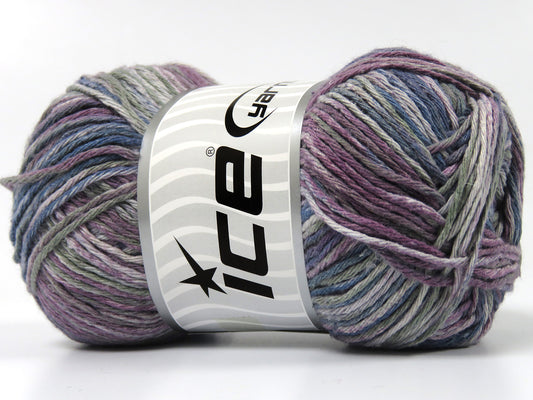 Lot of 4 x 100gr Skeins Ice Yarns NATURAL COTTON PRINT (100% Cotton) Yarn Blue Purple Green Navy