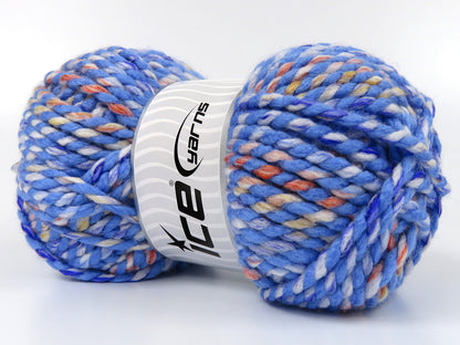 Lot of 2 x 150gr Skeins Ice Yarns ZEPPELIN Yarn Blue Shades Orange White