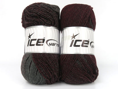 Lot of 2 x 150gr Skeins Ice Yarns CANTERBURY (25% Wool) Yarn Burgundy Grey