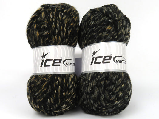 Lot of 2 x 125gr Skeins Ice Yarns FUSSELL (10% Wool) Yarn Black Brown Shades