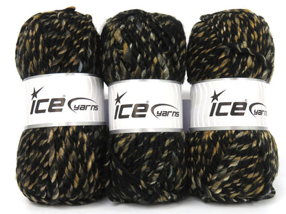 Lot of 3 x 105gr Skeins Ice Yarns EVESBOROUGH (10% Wool) Yarn Black Brown Shades