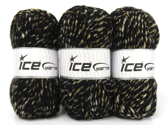 Lot of 3 x 105gr Skeins Ice Yarns EVESBOROUGH (10% Wool) Yarn Black Brown Shades