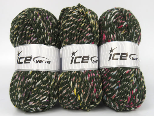 Lot of 3 x 110gr Skeins Ice Yarns DARIO (10% Wool) Yarn Green Rainbow