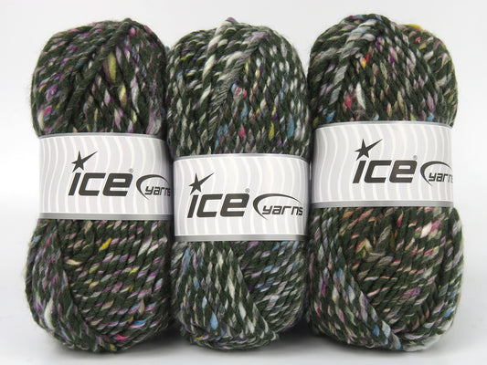 Lot of 3 x 115gr Skeins Ice Yarns BROOKLYN (10% Wool) Yarn Green Rainbow