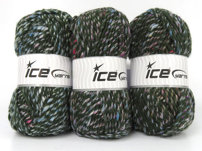 Lot of 3 x 115gr Skeins Ice Yarns BROOKLYN (10% Wool) Yarn Green Rainbow