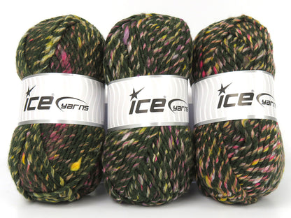 Lot of 3 x 115gr Skeins Ice Yarns BROOKLYN (10% Wool) Yarn Green Rainbow