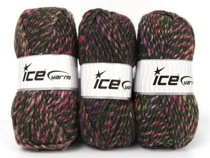 Lot of 3 x 115gr Skeins Ice Yarns BROOKLYN (10% Wool) Yarn Green Rainbow