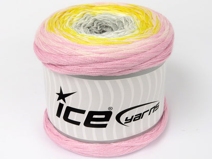 250 gr ICE YARNS CAKES COTTON FINE (50% Cotton) Yarn Light Grey White Yellow Light Pink