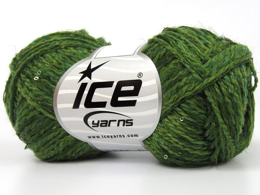 Lot of 8 Skeins Ice Yarns BOB (2% Paillette) Yarn Jungle Green Khaki
