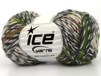 Lot of 8 Skeins Ice Yarns BARBADOS (25% Wool) Yarn Black Grey Cream Green Brown Shades