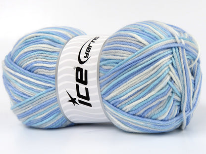 Lot of 2 x 200gr Skeins Ice Yarns Planned Pooling PLAID Yarn Blue Shades Light Grey White