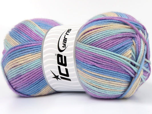 Lot of 2 x 200gr Skeins Ice Yarns Planned Pooling PLAID Yarn Beige Lilac Light Turquoise Orchid