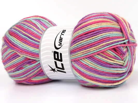 Lot of 2 x 200gr Skeins Ice Yarns Planned Pooling PLAID Yarn Pink Lilac Beige Light Turquoise