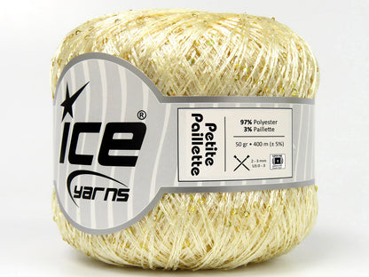 Lot of 6 Skeins Ice Yarns PETITE PAILLETTE (3% Paillette) Yarn Cream