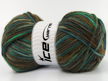 Lot of 3 x 110gr Skeins Ice Yarns DAFFODIL Yarn Brown Shades Teal Green