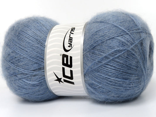 Lot of 4 x 100gr Skeins Ice Yarns MOHAIR PASTEL (10% Mohair 15% Wool) Yarn Light Jeans Blue