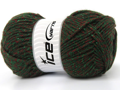 Lot of 3 x 110gr Skeins Ice Yarns IGLESIA GLITZ Hand Knitting Yarn Green Red