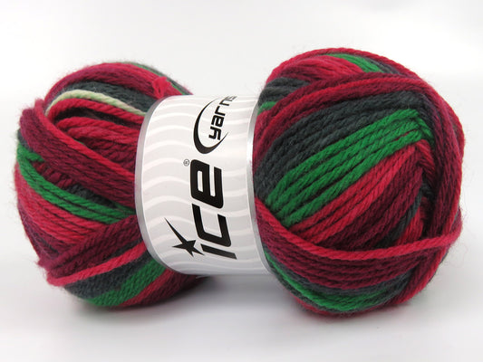 Lot of 3 x 135gr Skeins Ice Yarns ROBBS SOCK (75% Superwash Wool) Yarn Green Shades Burgundy Shades