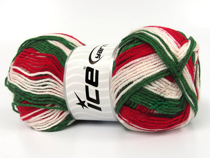 Lot of 4 x 100gr Skeins Ice Yarns BRIER Hand Knitting Yarn Green White Red
