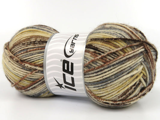 Lot of 3 x 125gr Skeins Ice Yarns GAYLE (75% Superwash Wool) Yarn Brown Shades Cream Shades Grey