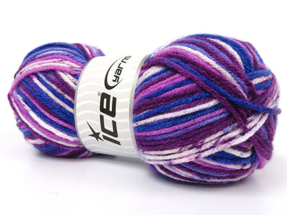 Lot of 4 x 95gr Skeins Ice Yarns SHEALY Yarn Purple Shades Blue Shades White