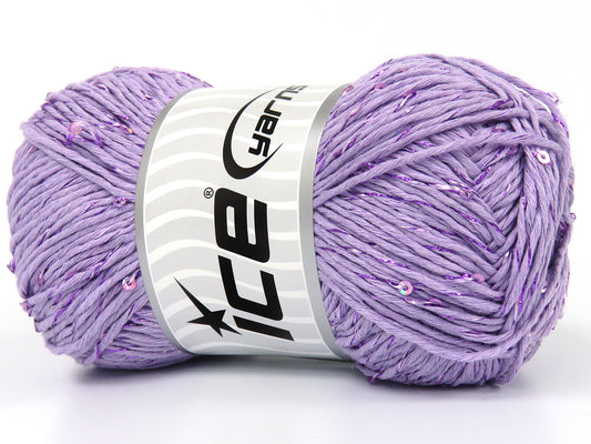 Lot of 3 x 100gr Skeins Ice Yarns NATURAL COTTON PAILLETTE (85%Cotton 5% Paillette) Yarn Lilac