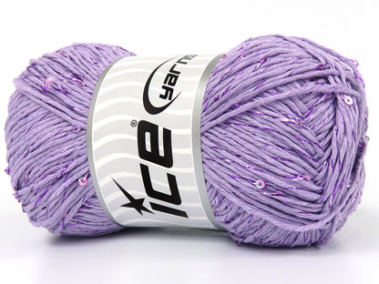 Lot of 3 x 100gr Skeins Ice Yarns NATURAL COTTON PAILLETTE (85%Cotton 5% Paillette) Yarn Lilac