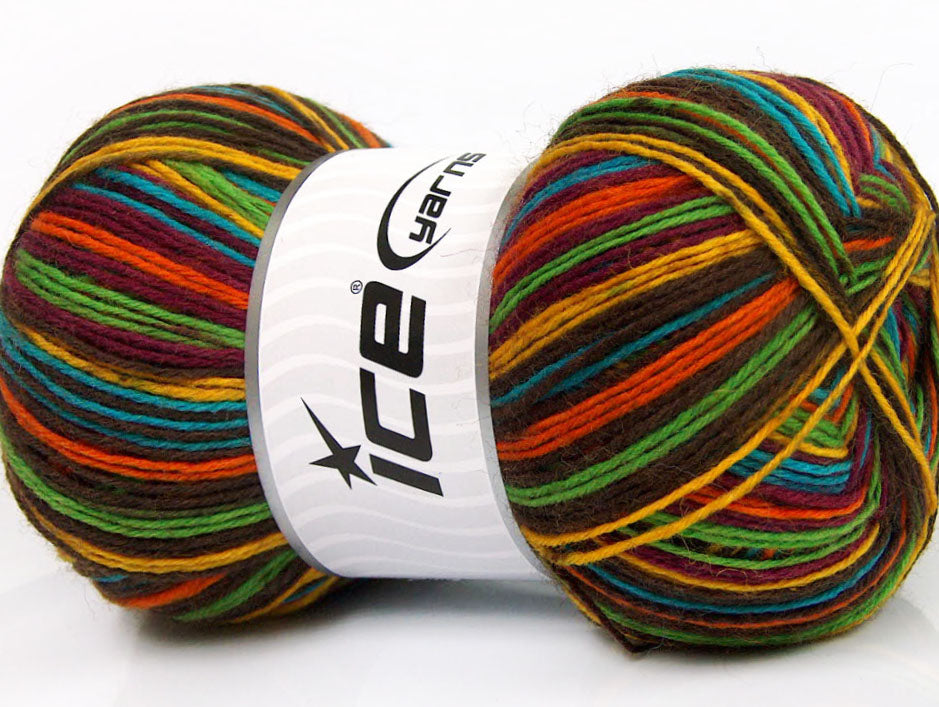 Print Sock Dark Brown, Yellow, Green, Turquoise, Orange fnt2-51911