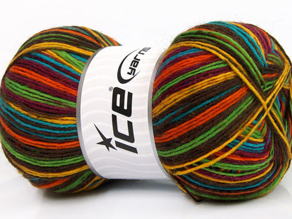 Print Sock Dark Brown, Yellow, Green, Turquoise, Orange fnt2-51911