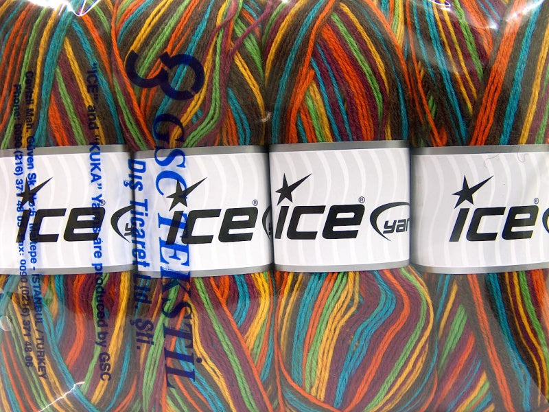 Print Sock Dark Brown, Yellow, Green, Turquoise, Orange fnt2-51911