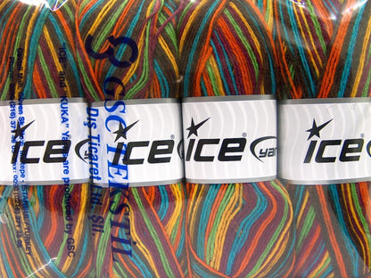 Print Sock Dark Brown, Yellow, Green, Turquoise, Orange fnt2-51911