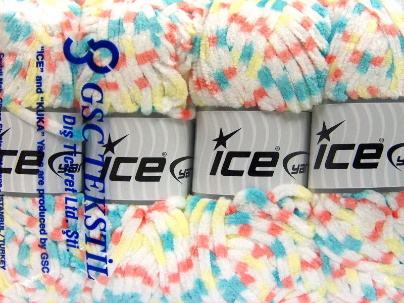 Chenille Baby Colors Salmon, Turquoise, Yellow, White Sku:fnt2-53696